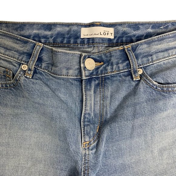 Ann Taylor Loft Cutoff Denim Shorts 27 Med Wash Cotton Pockets Button Zip - Picture 2 of 5